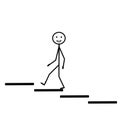 Happy stick man climbs up the steps, businessman, path to success